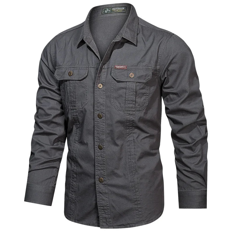 Men Multi-pockets Tooling Shirts Military Outdoor Long-sleeved Shirts High Quality Male Cotton Casual Large Size Shirts 6XL