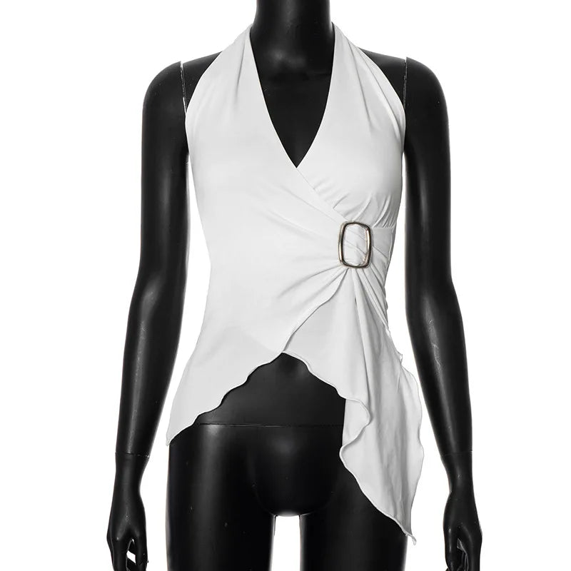 gestring Women Vest 2025 Summer New Solid Sleeveless V Neck Halter Cross Sexy Top Fashionable Slim Fit Short Ladies Tanks Camis