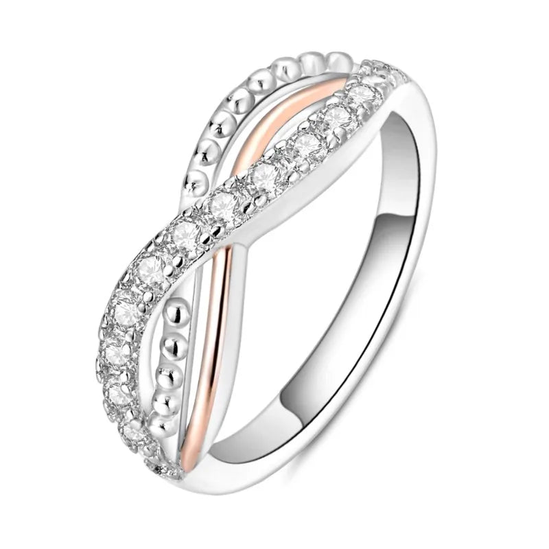 MISEFF Real 925 Sterling Silver Double Rings Simple Color Zircon Rings For Wedding Engagement Birthday Silver Jewelry Gift