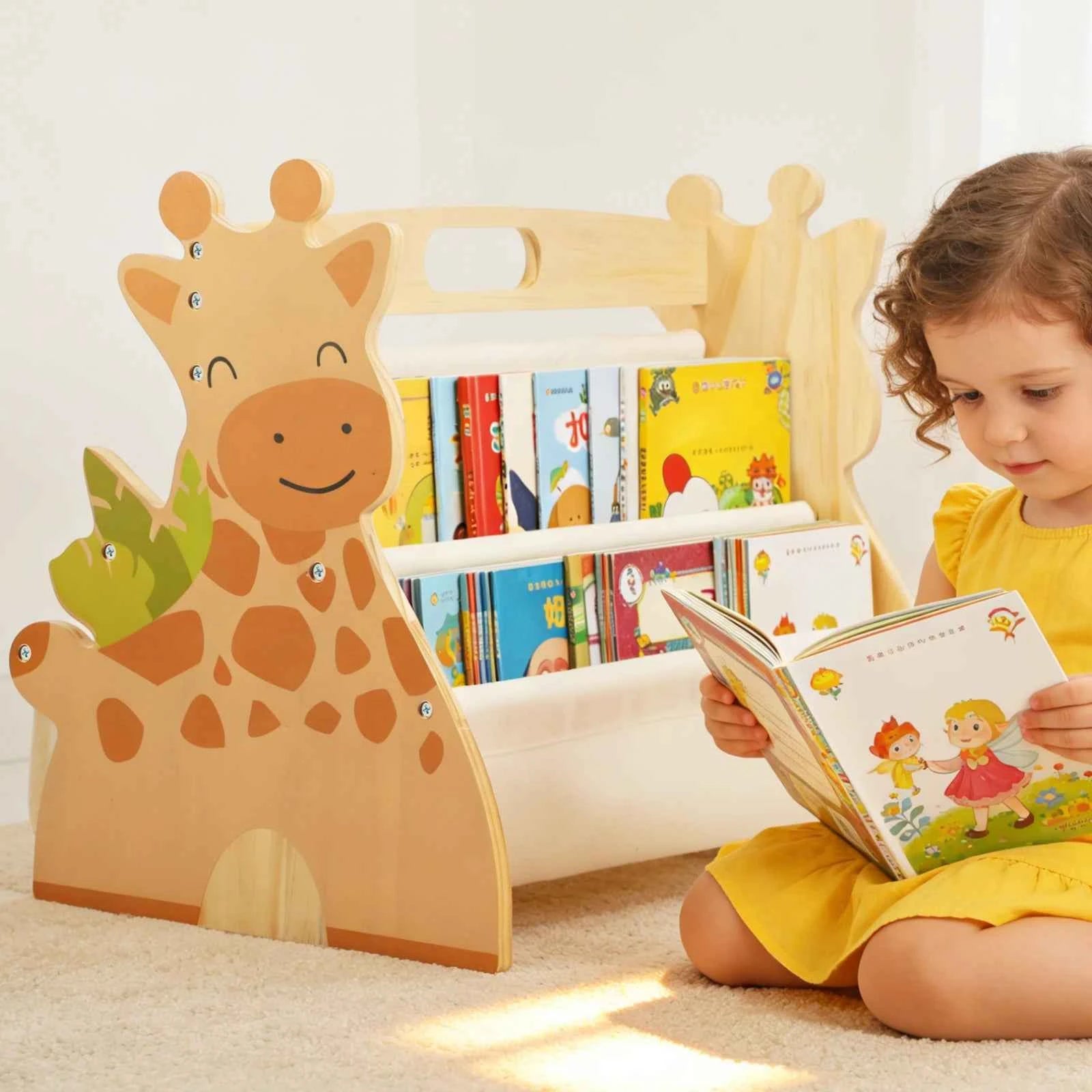 2 Tier Baby Bookshelf Double Sided Storage Montessori Wood Book Rack for Baby Nursery Room Playroom Classroom and Bedroom Decor