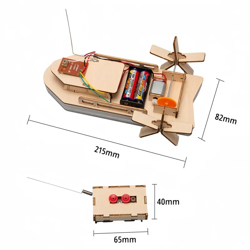 DIY Remote Control Boat Toys Wooden RC Boat Electronic Kids Handmade Building Educational Experimental Model Kit Puzzle Toy