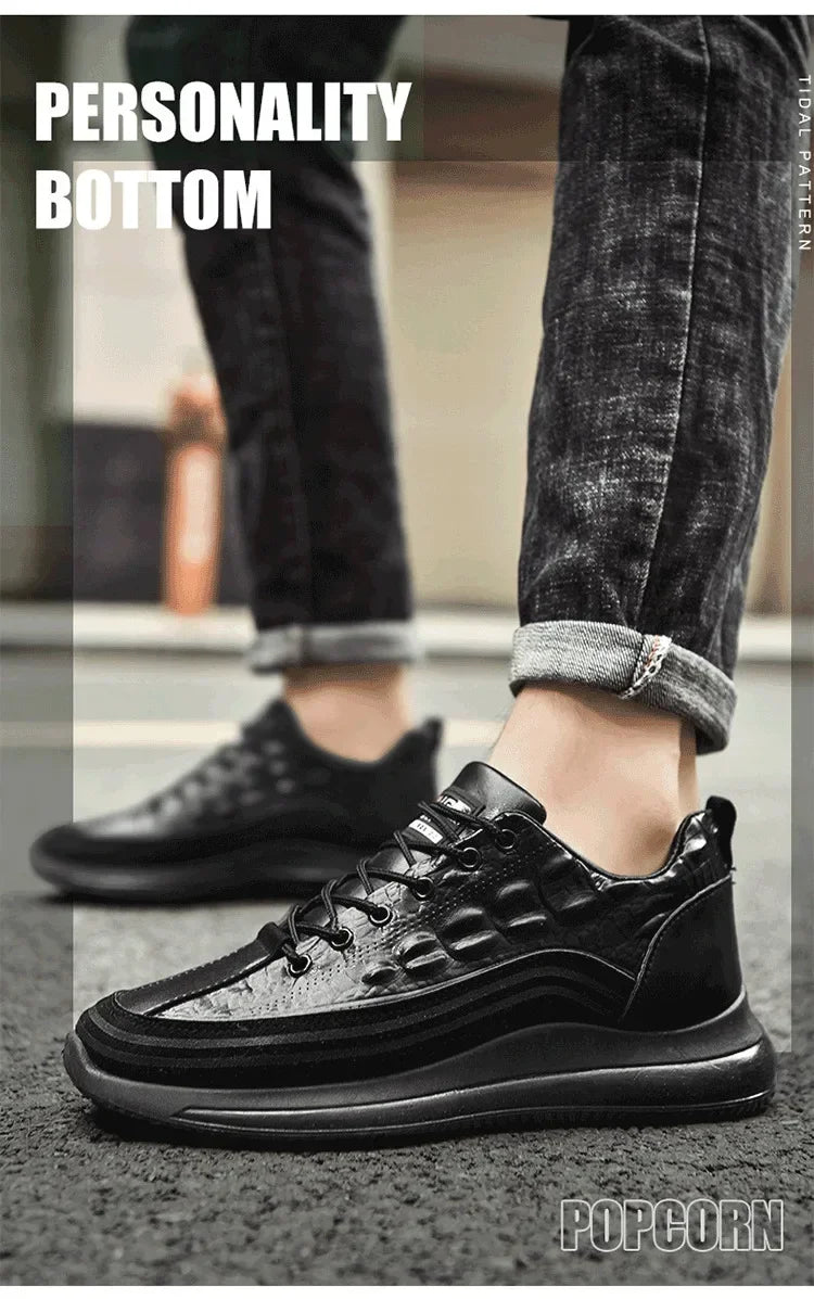 Men's Patent Leather Shoes Thick Sole Male Adult Drawstring Lace-up Shoes Vintage Retro Casual British Style Shoes Streetwear