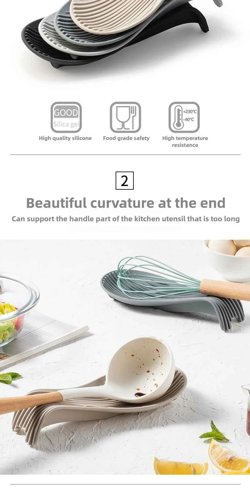 Silicone Kitchenware Tray, Kitchen Spatula, Soup Spoon, Silicone Spoon Holder, Household Thick Insulated Silicone Spoon Pad