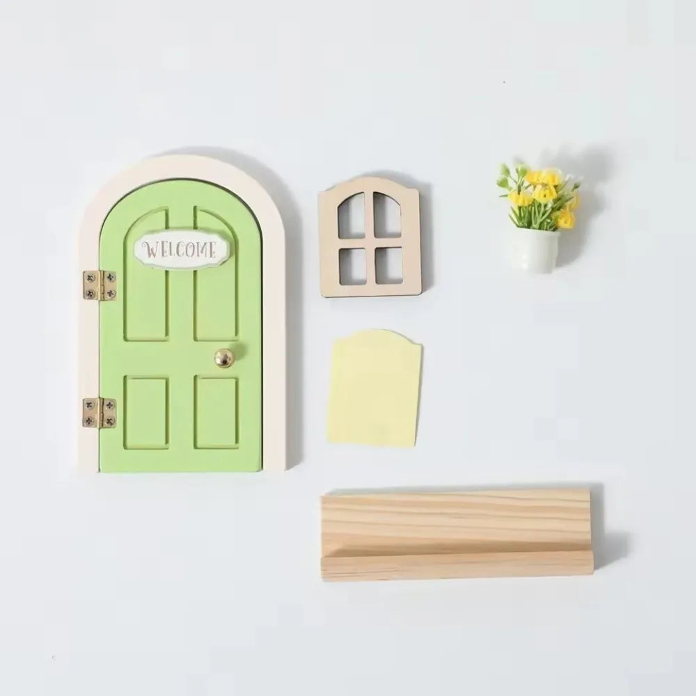 Glows in The Dark Window Dollhouse Home Decorations Mini Creative Fairy Elf Door Funny Wooden Mouse Hole Nursery Decor