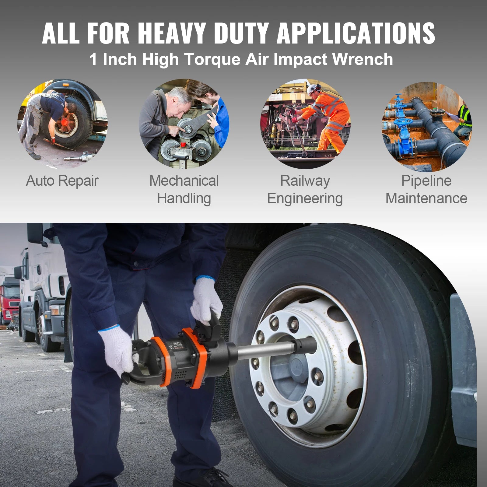 SucceBuy 1 Inch Air Impact Wrench High Reverse Torque Outpu Pneumatic Impact Gun for Heavy Duty Repairs and Maintenance Car Tire