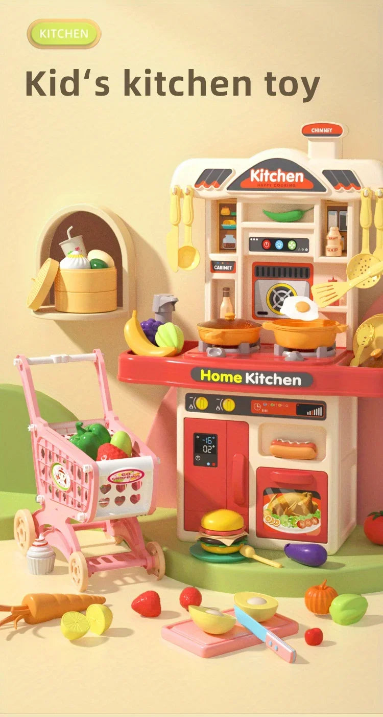 Kids Play Kitchen Set Toddler Kitchen Playset with Sound & Light Cooking Stove with Steam Play Sink Play Food Toy for Boys Girls