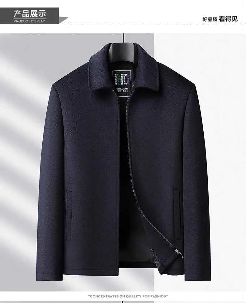 High-end men's fashionable, cool, versatile, trendy and casual woolen executive jacket, dad's suit lapel coat