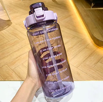 2-liter plastic water bottle, straw sports fitness cup, large portable travel water bottle