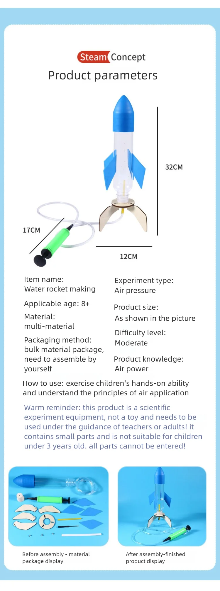 DIY Rocket Sprinklers Toys Water Splash Rocket Outdoor Water Play Toy DIY Science Experiment Kit & Education Model Toy For Gift