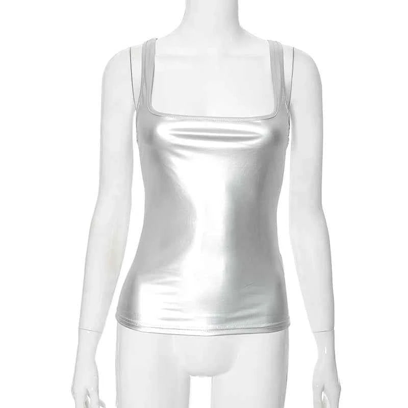 Women's Solid Square Collar Tank Top Sleeveless Y2K Korean Fashion Edgy Summer Ropa De Mujer Camison Verano