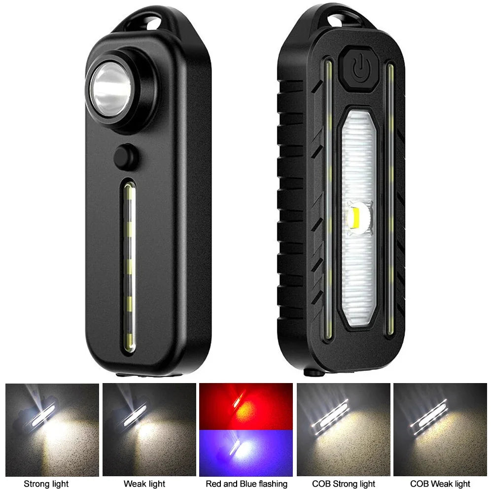USB Recharge LED Flashlight Work Light Keychain Flashlight for Police Shoulder Clip Lights Warning Flashing Light Outdoor Lamp