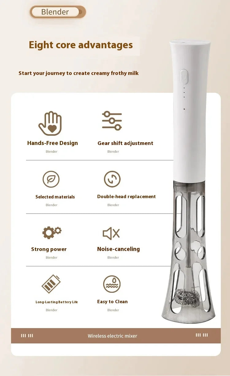 Milk Frother Machine Wireless Electric Mixer, Hands - Free 2 - in - 1 Whisk, 3 - Speed Rechargeable for Baking/Coffee Frothing