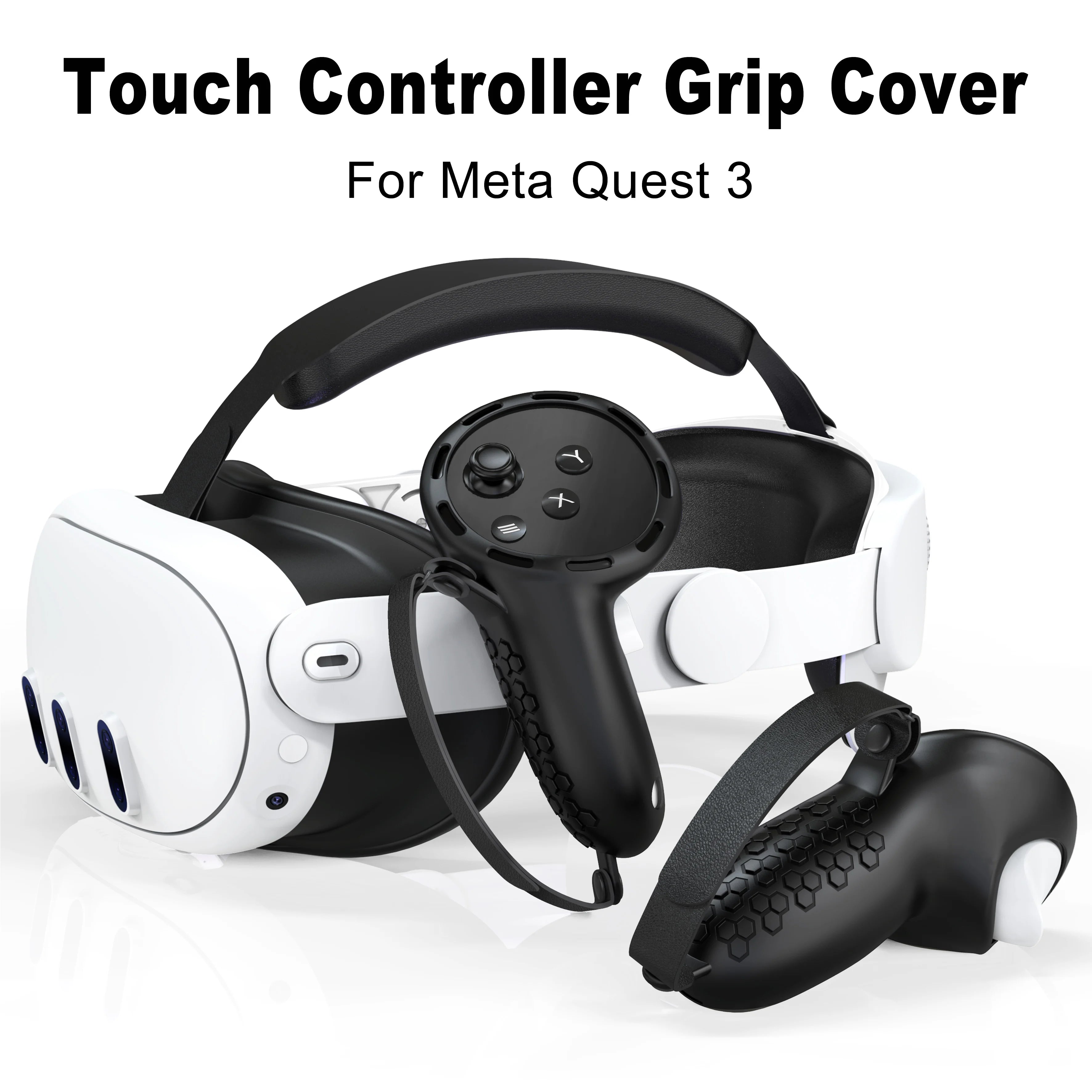 For Meta Quest 3 Silicone Protective Shell 7 IN 1 Set Controller Grip Cover Tempered Glass Film Face Case Lens Cap VR Accessory