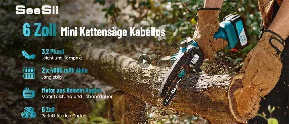 SEESII 6''Cordless Mini Chainsaw 15.2cm Electric Saw Rechargeable Woodworking Garden Pruning Saw for Makita 18V Battery pin
