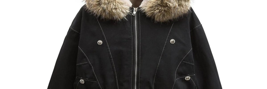 Y2K New American Cleanfit Fur Collar Imitation Mink Fur Hooded Cotton-padded Jacket Men Gothic Retro Hip-hop Short Tooling Coat