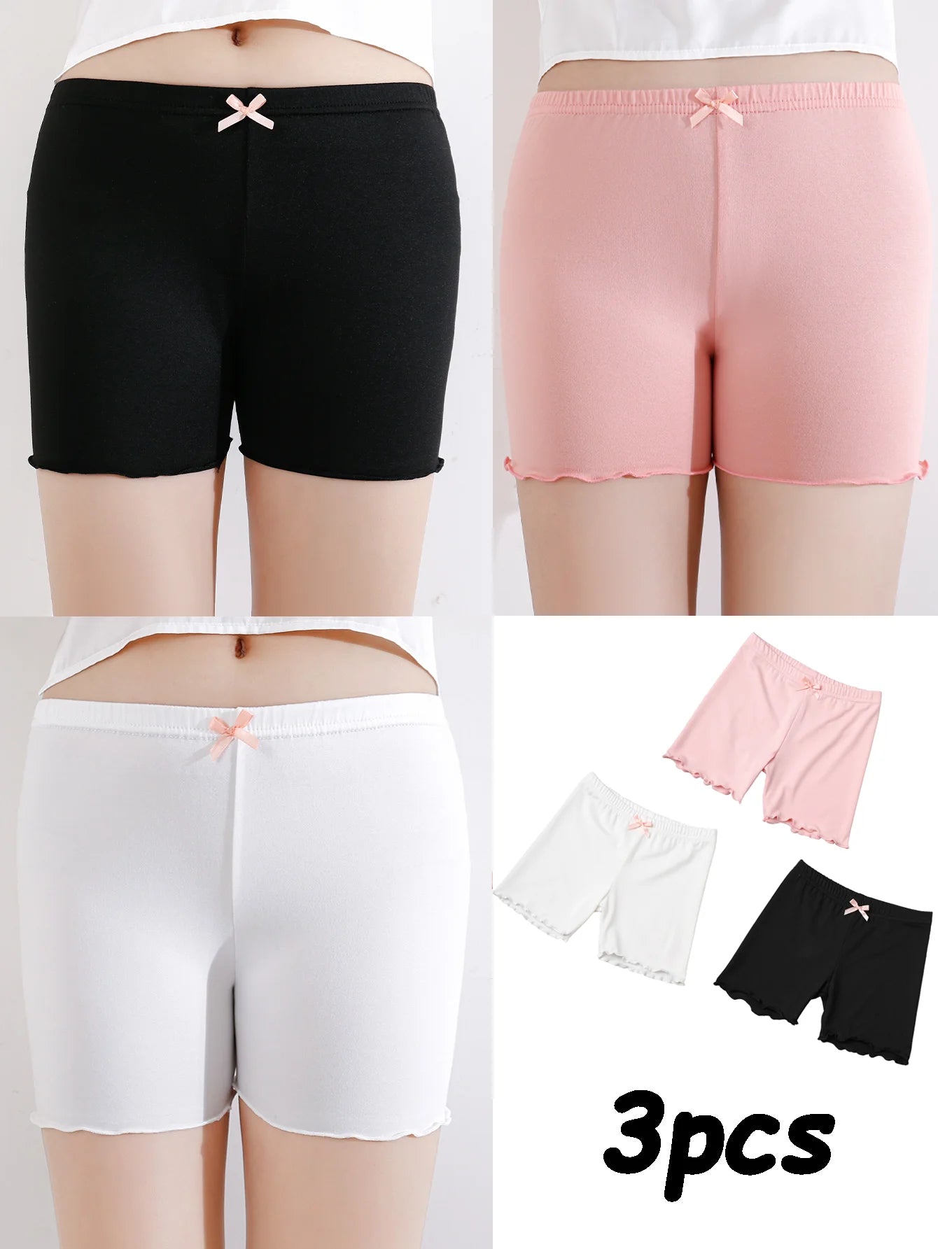 3 Pcs/Pack Summer Girls Shorts Kids Safety Pants Adorable Underwear Clothes Children's Cute Bow Short Underpants for Young Girls