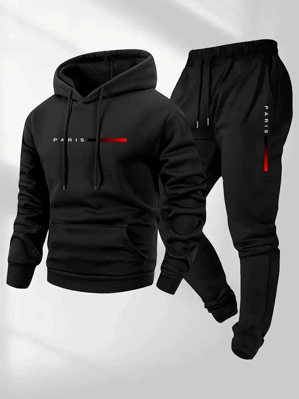 PARIS Letter Print Sweatshirt Suit Men's Fleece Hoodie Pants Set Spring Autumn Winter Warm Casual Sports Pullover Trousers Sets