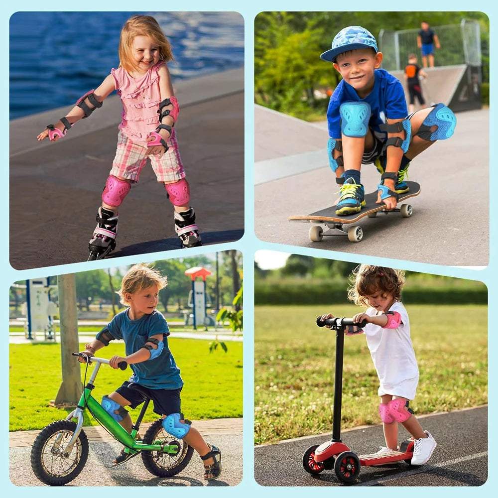 Kids Knee Pads and Elbow Pads Set with Wrist Guard 3 in 1 Kids Protective Gear Set for 3-10 Years for Skateboarding, Skiing, Cyc
