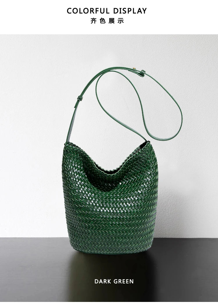 Luxury Woman Handbag New High End Hand-Woven Genuine Leather Women's Bag Large Capacity Shoulder Tote Bag Underarm Bag Bucket Ba