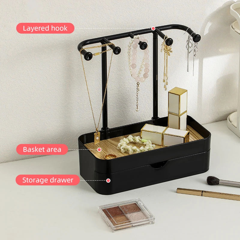 Jewelry Organizer Display Stand Rack With Wooden Tray For Earrings Bracelet Necklaces Rings Storage Hanging Organizer Holder