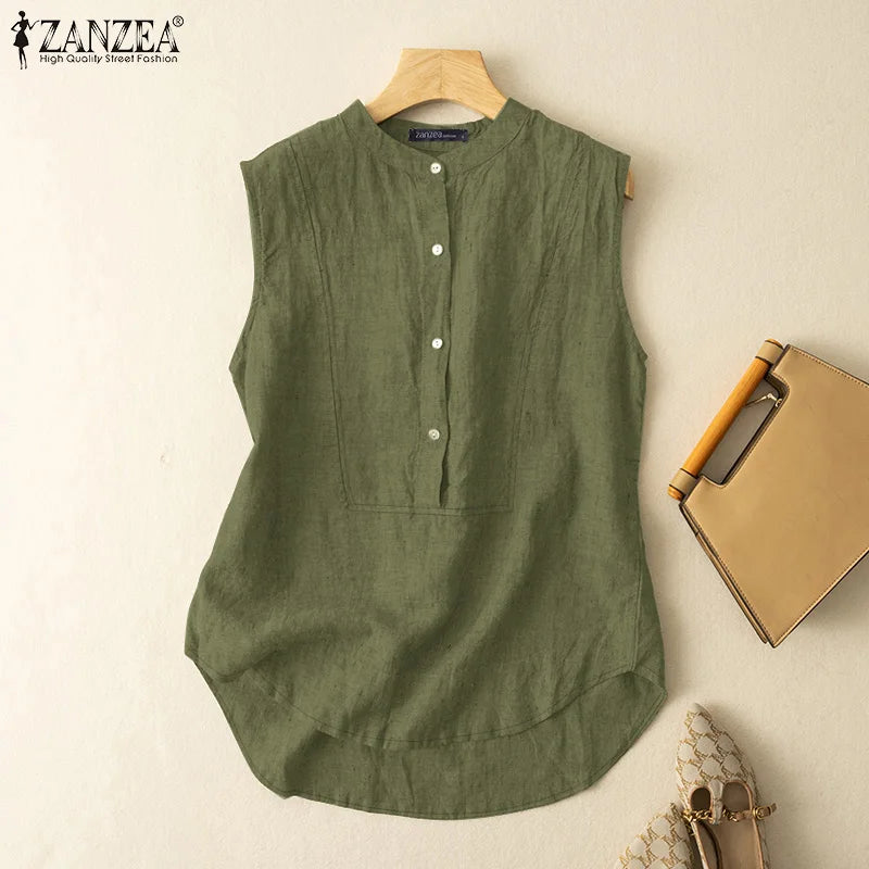 Women Summer Sleeveleess Solid Blouse Elegant Shirt ZANZEA Fashion Tanks Tops Female OL Work Blusas Tunic Casual Camis Vest 2024