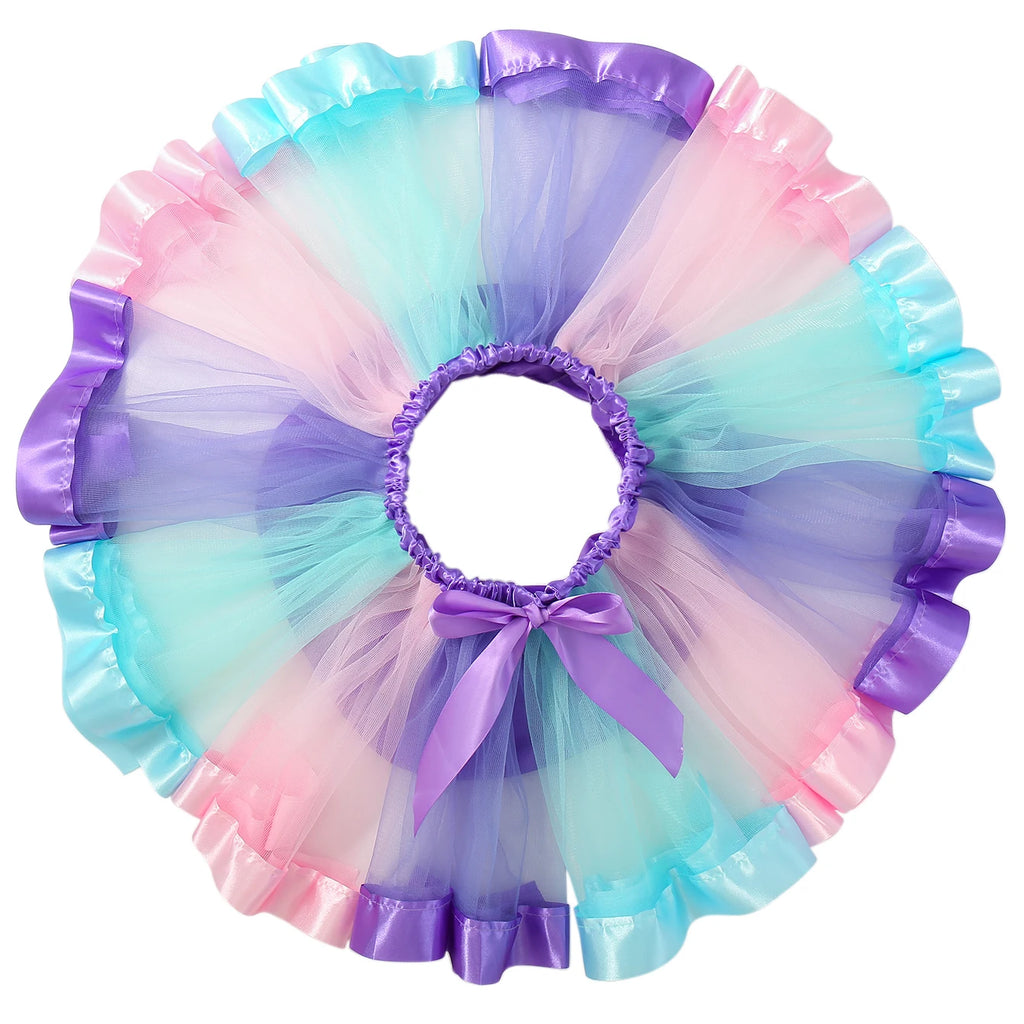 Mini skirt Party With Hairpin 2024 Tutu Skirt Baby Girl Skirts Princess Rainbow Tulle Skirts Girls Clothes Children Clothing