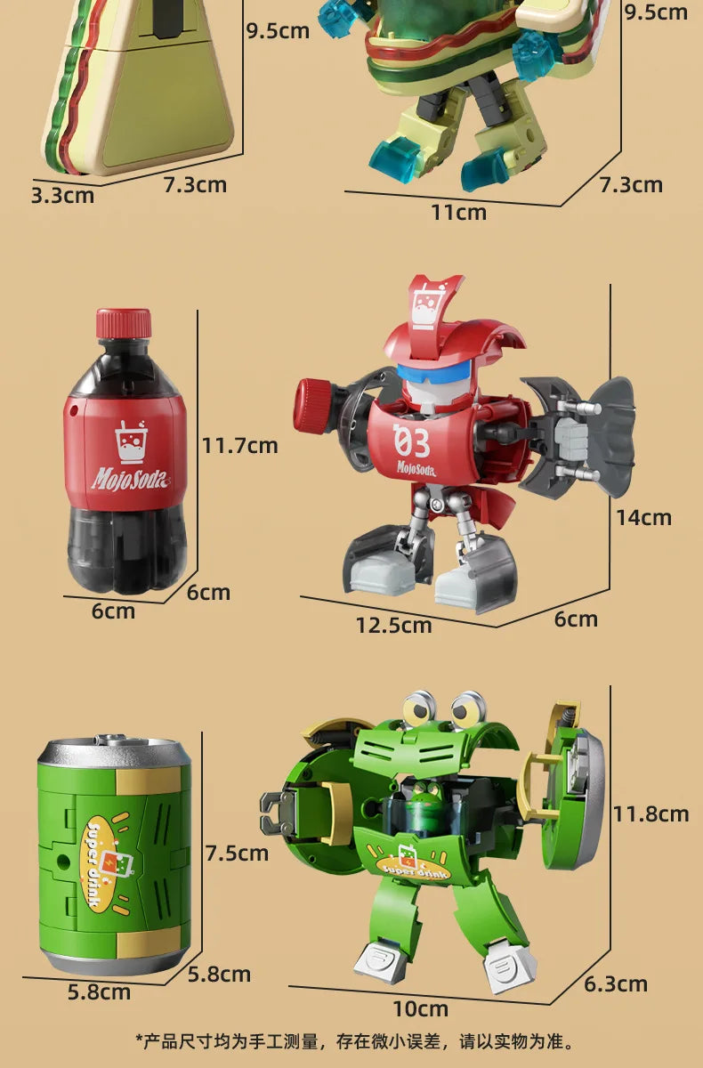 Kids Transformation Robot Toy Fun Simulation Food, Sandwich-making Mecha Robot Models Drink-shaped Free Transformation Robot Toy