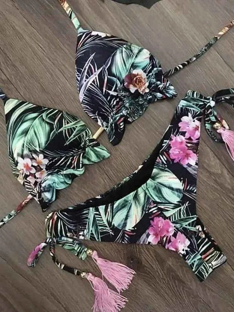2020 New Bikinis Women Swimsuit Cross Bandage Swimwear Push Up Bikini Set Beach Bathing Suit Brazilian Biquni Print