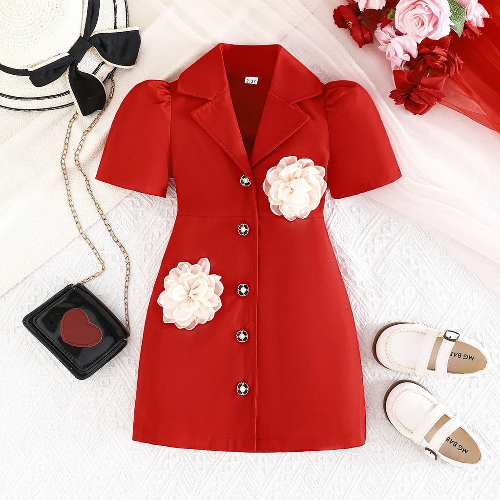 Ceeniu 3-8Y Kid's Jacket Dresses For Girls Lapel Patchwork Frill Blazer Dress For Girls Fashionable Children Clothes Girls