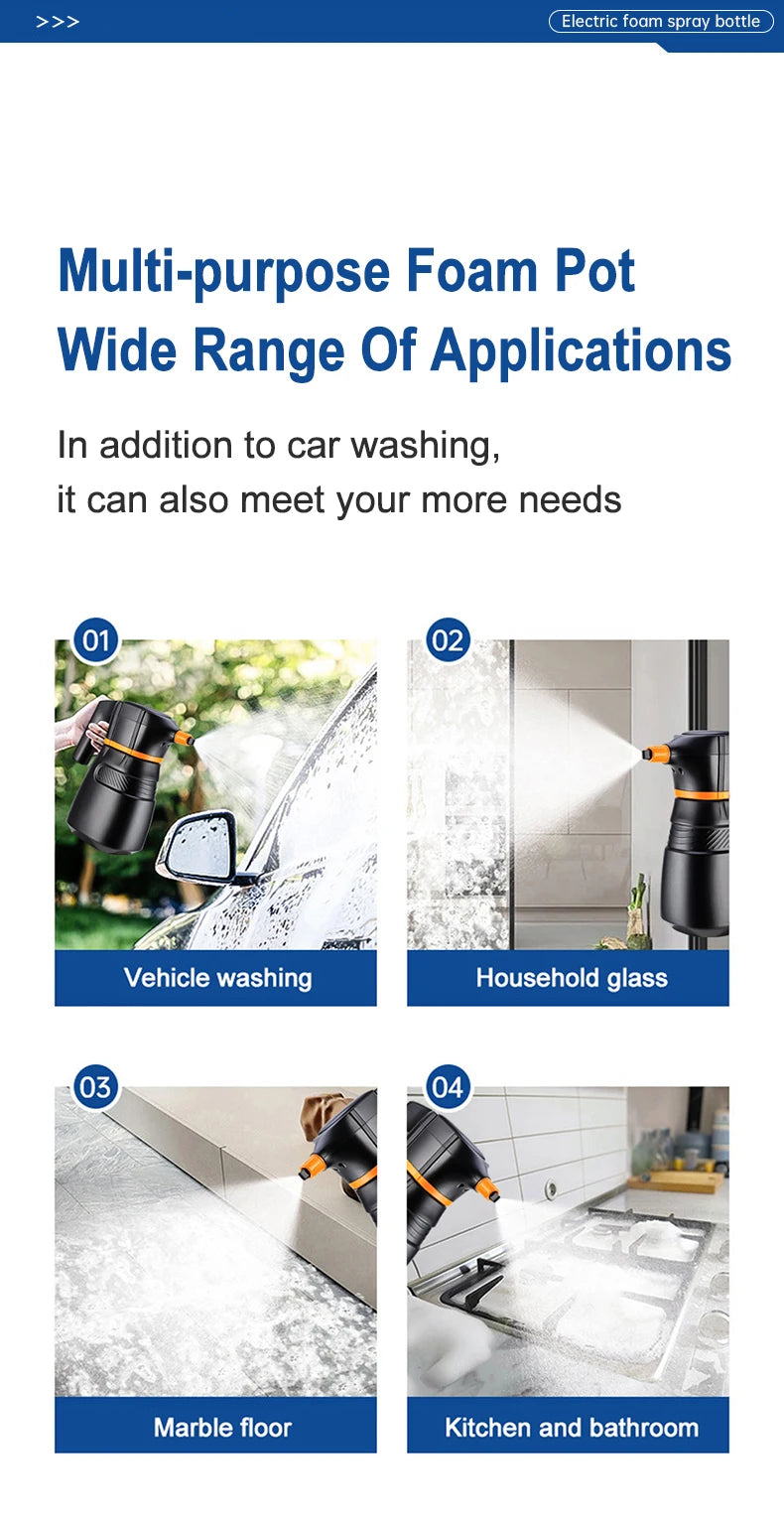 2L Electric Foam Sprayer Car Wash Clean Detailing Snow Cannon High Pressure Water Gun Battery Powered for Car Wash Foam Can