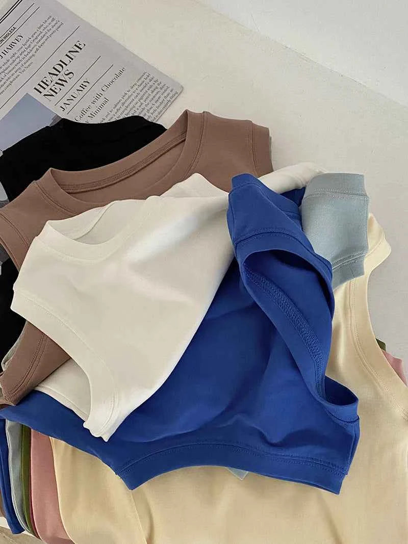 Spring women's casual solid color round neck slim fit vest