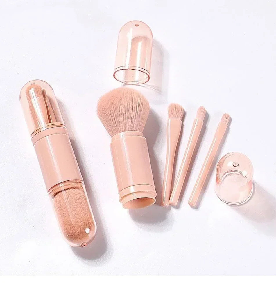 4in1 Makeup Brushes Set, Retractable Blush Brush + 3 Small Eyeshadow Brushes, Compact Portable for On-the-Go Touch-Up