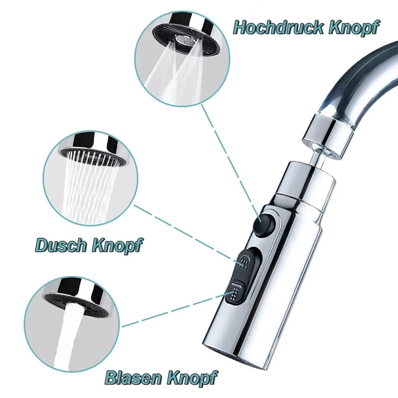 Kitchen Faucet Extender Boosting Splash Prevention 360° Rotable Faucet Three Modes Water Saver Home Extended Shower Spray Filter