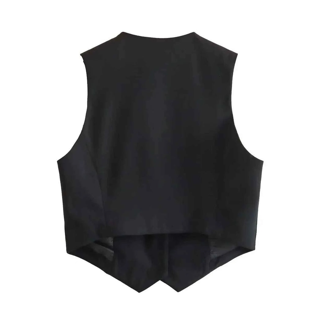HH Women Fashion Solid Suit Vest Sleeveless Cropped Waistcoat Tops Vests Spring Summer Casual Office Lady Chic Tops