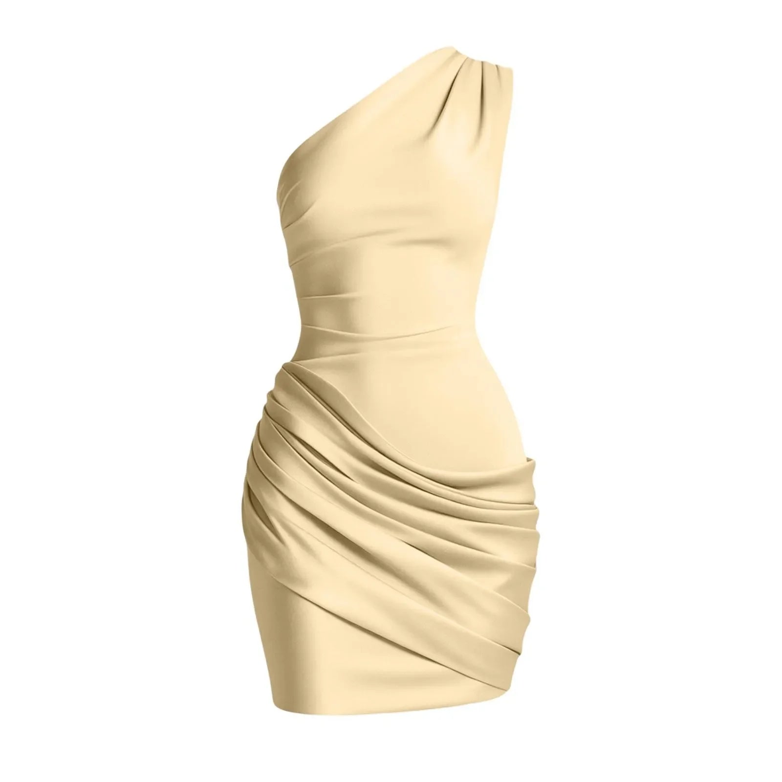 Satin Patchwork One Shoulder Draped Ruched Dress Women's Sleeveless Bodycon Dresses Cocktail Birthday Party Evening Club Robes