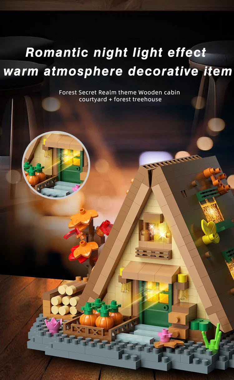 Creative street view building model building blocks forest tree house puzzle windmill tree house decoration toys
