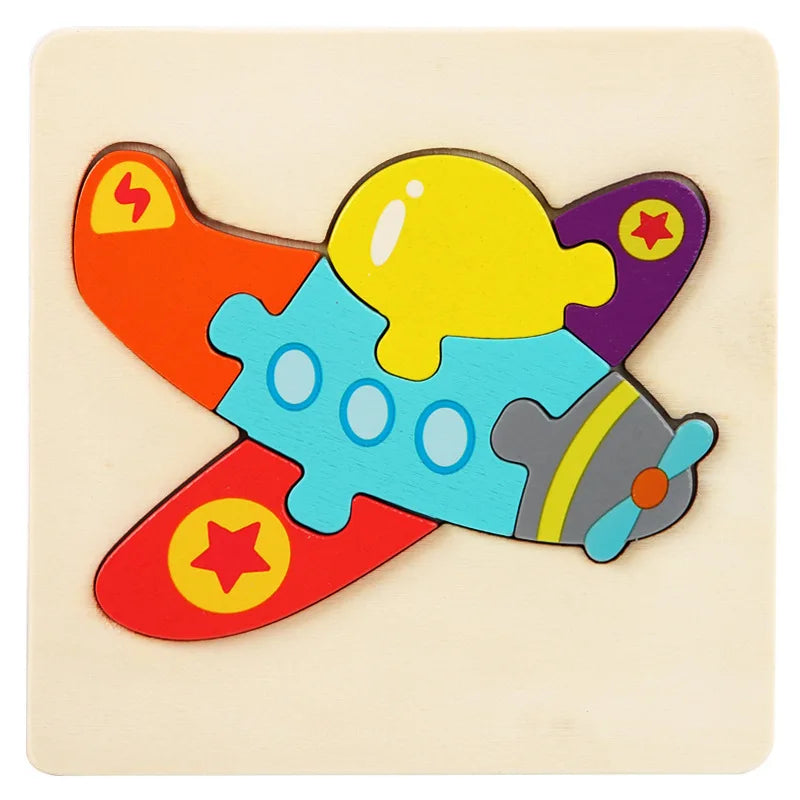 10.7cm/4.21in Kids Colorful 3D Puzzles Montessori Games Cartoon Animals Jigsaw Puzzle Baby Educational Wooden Toys for Children