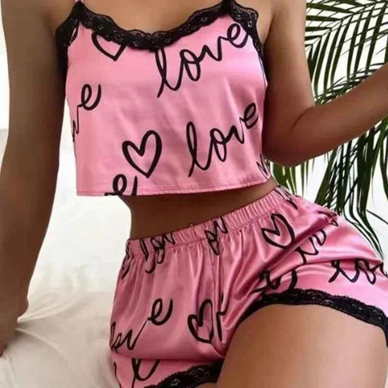 Women'S Pajama Shorts Suit Homewear Print Underwear Pijama Sexy Lingerie Camisoles Tanks Nighty Ladies Sleepwear