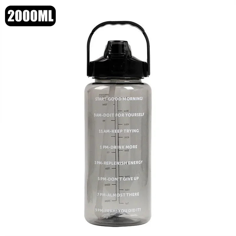 2-liter plastic water bottle, straw sports fitness cup, large portable travel water bottle