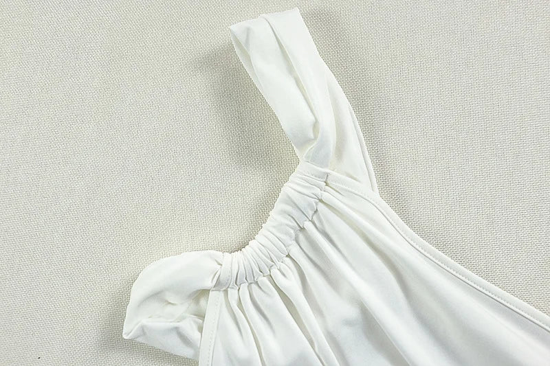 Weird Puss Irregular Hollow One Shoulder Maxi Dress Women Skew Collar Backless Ruched Kink Ribbon Prom Party Elegant Vestidos