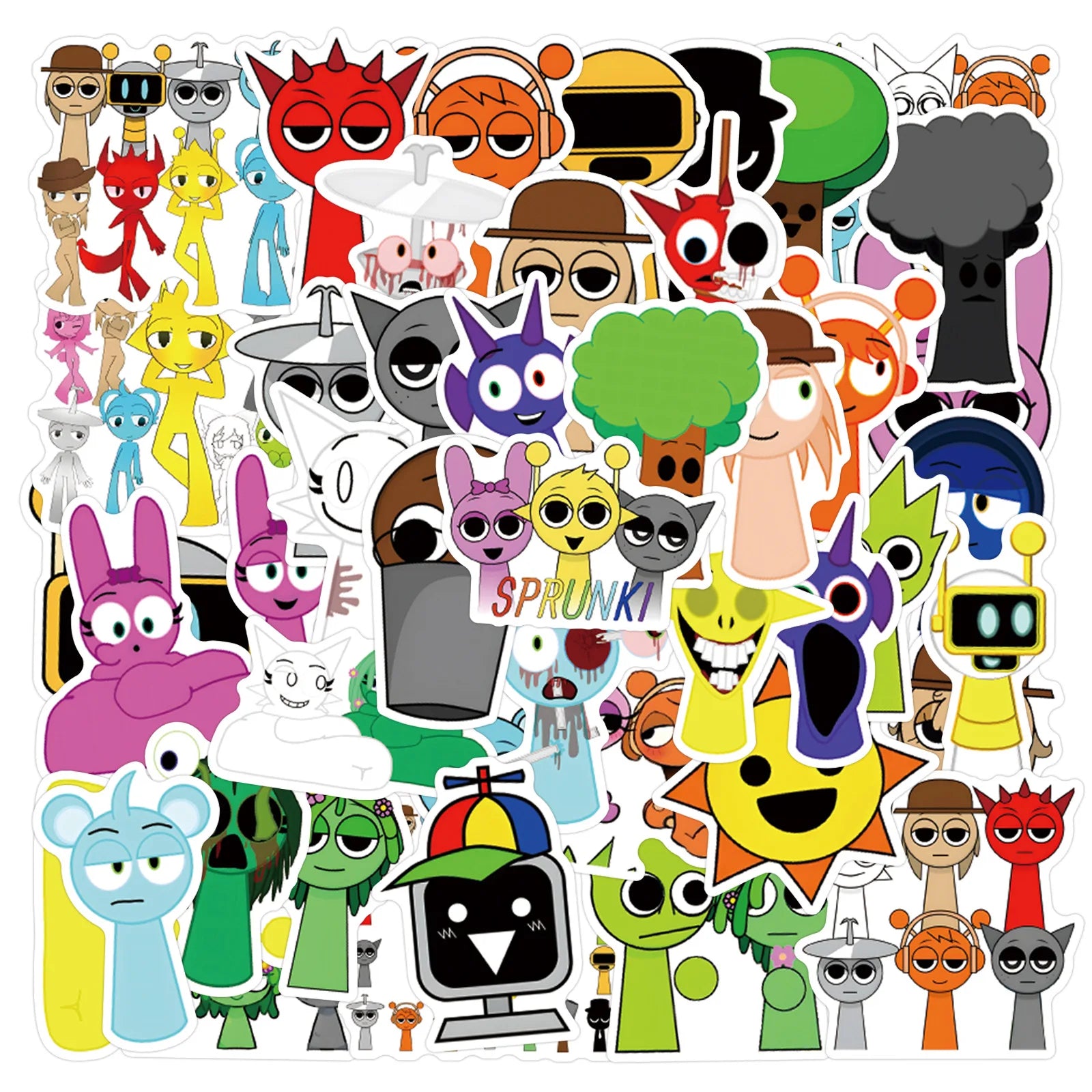 55pcs Funny Game Cartoon Incredibox Sprunki Stickers for Decorative Stationery Handbook Luggage Water Cup Laptop Sticker
