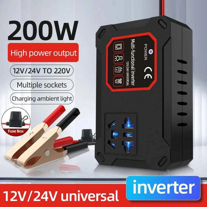 200W Car Power Inverter 12V/24V to 220V AC Converter