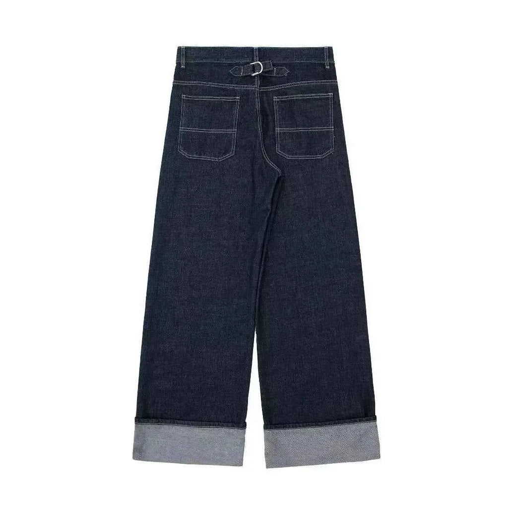 HH Women Fashion Denim Set Casual Lapel Long Sleeve Crop Jacket Buttons Female Vintage Wide Leg Loose Jeans Long Pants
