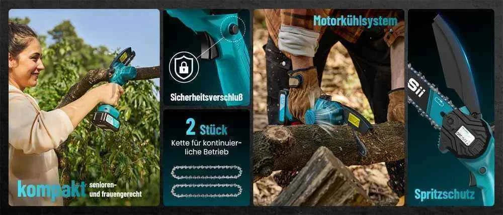 SEESII 6''Cordless Mini Chainsaw 15.2cm Electric Saw Rechargeable Woodworking Garden Pruning Saw for Makita 18V Battery pin
