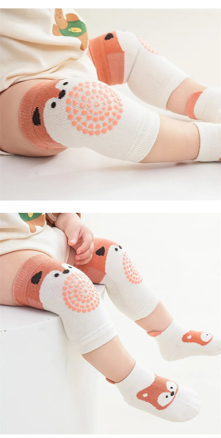 Kids Baby Anti-slip Cartoon Knee Pads Socks Sets Thin Cotton Mesh Crawling Knit Knee Pads Infant Toddler Floor Socks For 0-3 Yrs