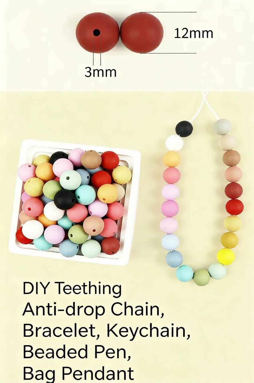 12mm Siilcone Round Beads 100/50/20Pcs For Jewelry Making To Make Bracelets DIY Keychain Necklace Jewelry Accessories BPA Free