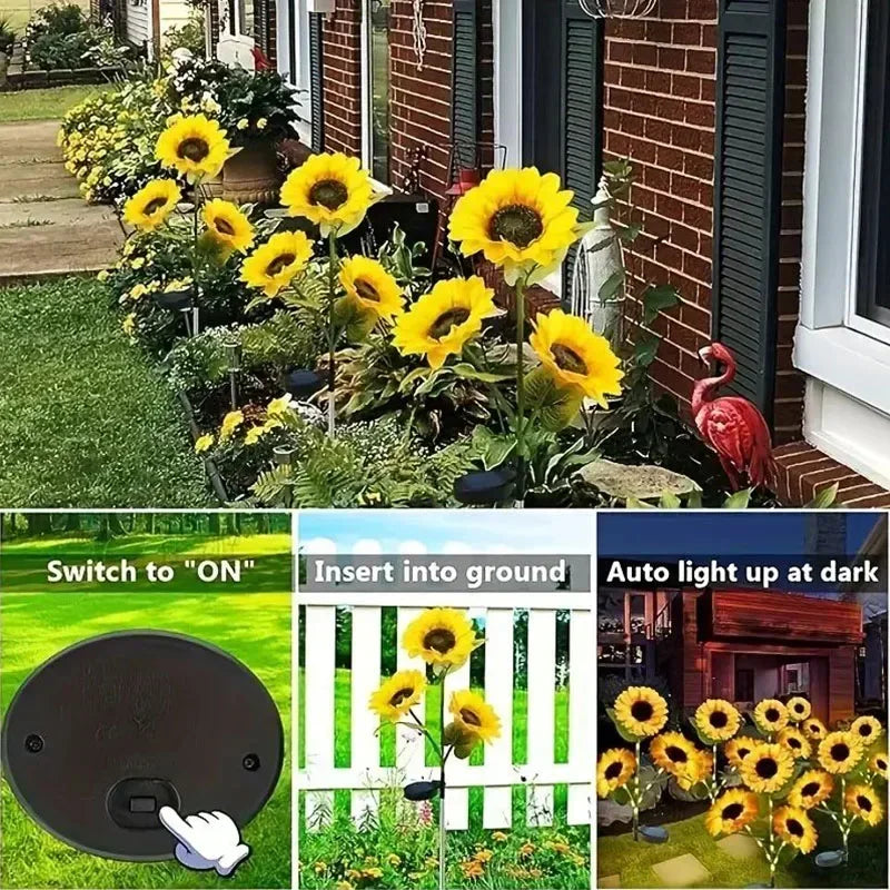 3-Head LED Solar Garden Lights Sunflower Lights Solar Outdoor Lawn Lights Garden Landscape for Porch Landscape Yard Decorations