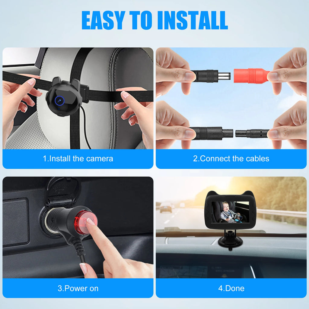 Baby Car Mirror with 4.3" Night Vision Function Display 1080P Safety Car Seat Camera with Wide Crystal Clear View Easily Observe