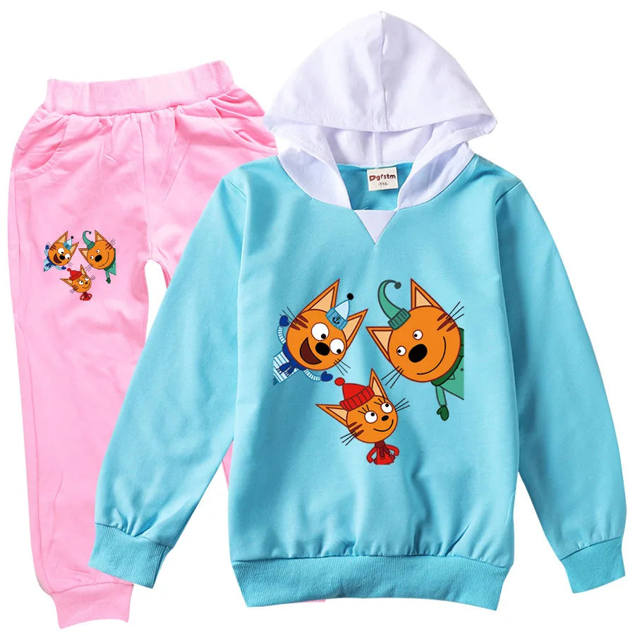 Kid-e-cats Clothes Kids Russian Три Кота My Family Three Happy Cats Hoodie Girls Outfits Children's Sets Boy Clothing