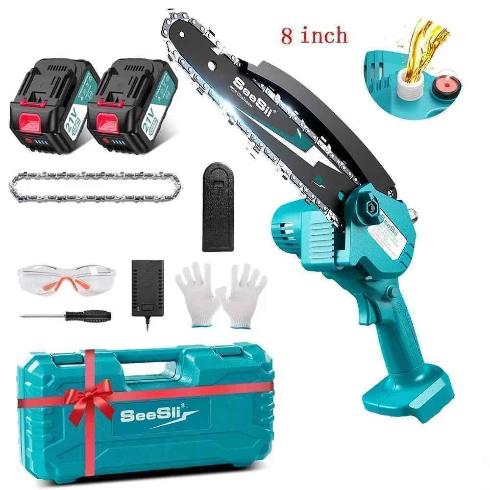 SEESII 6''Cordless Mini Chainsaw 15.2cm Electric Saw Rechargeable Woodworking Garden Pruning Saw for Makita 18V Battery pin